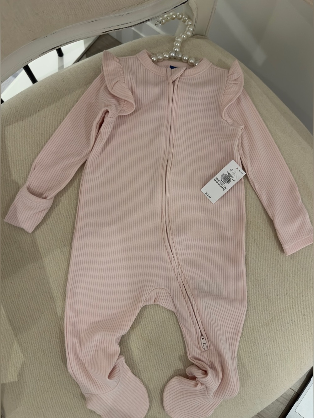 🩰 3~6 Mth Rib Knit Ballet Pink Ruffled Baby One Piece Footie Onesie NWT